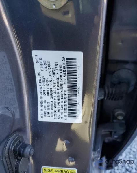 2014 Honda Accord Ex from USA, damaged, VIN 1HGCR2F70EA299382